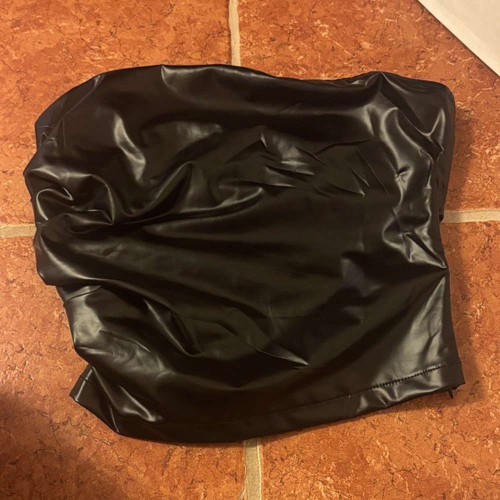 Amazon Black Faux Leather Crop Top
